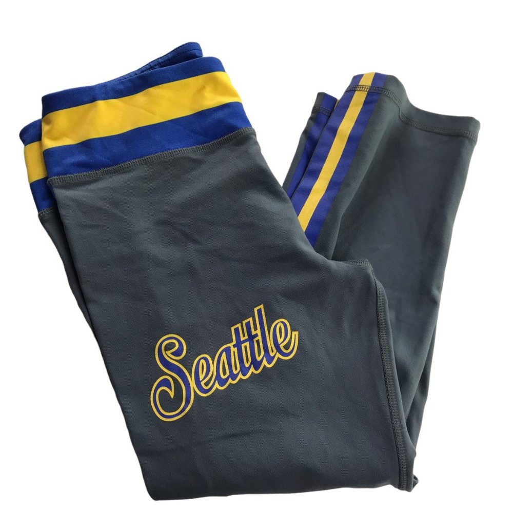 Seattle Mariner's Leggings Crop Spandex Gray Yellow Blue Stripes Elastic Small